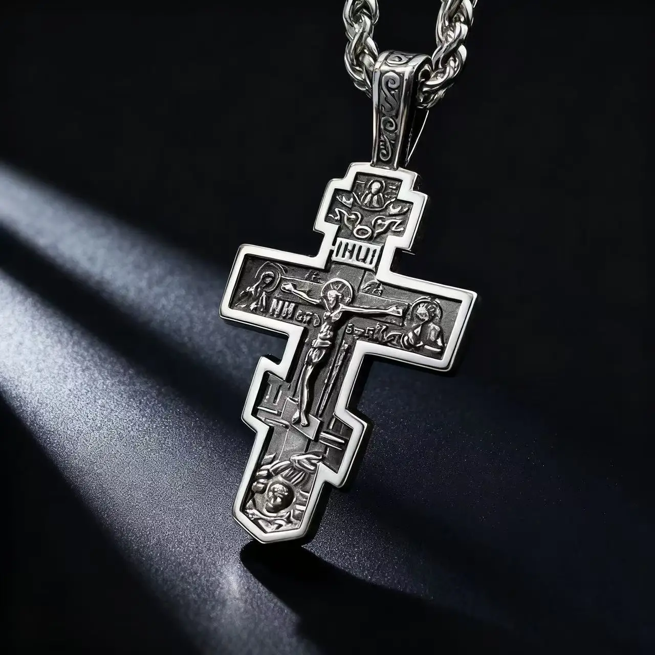 

HNSP 316L Stainless Steel Orthodox Cross Jesus Necklace Chain Pendant For Men Jewelry Religious Vintage Accessories