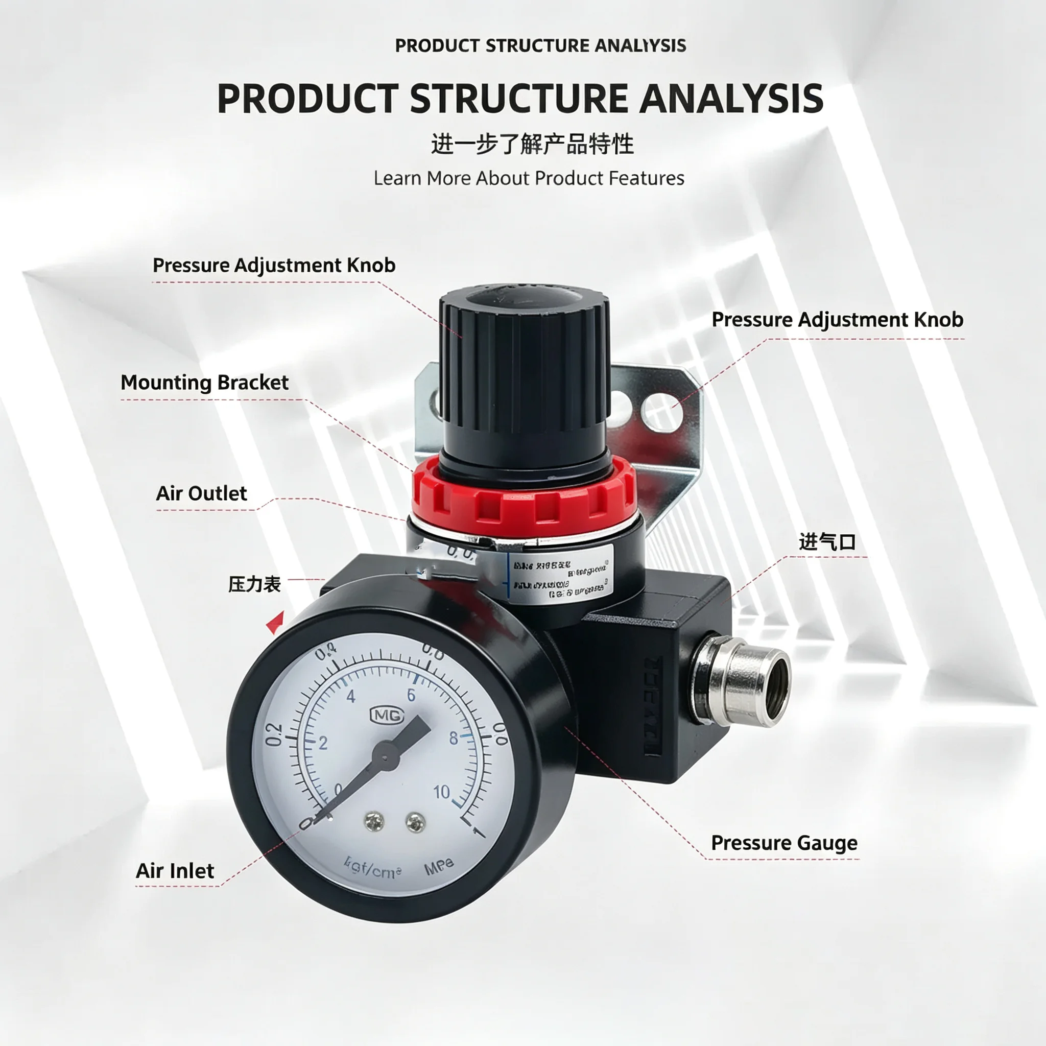 Control Compressor Pressure Relief Regulator Valve with Fitting AR2000 AR3000 G1/4'' 6mm 8mm 10mm 12mm Air