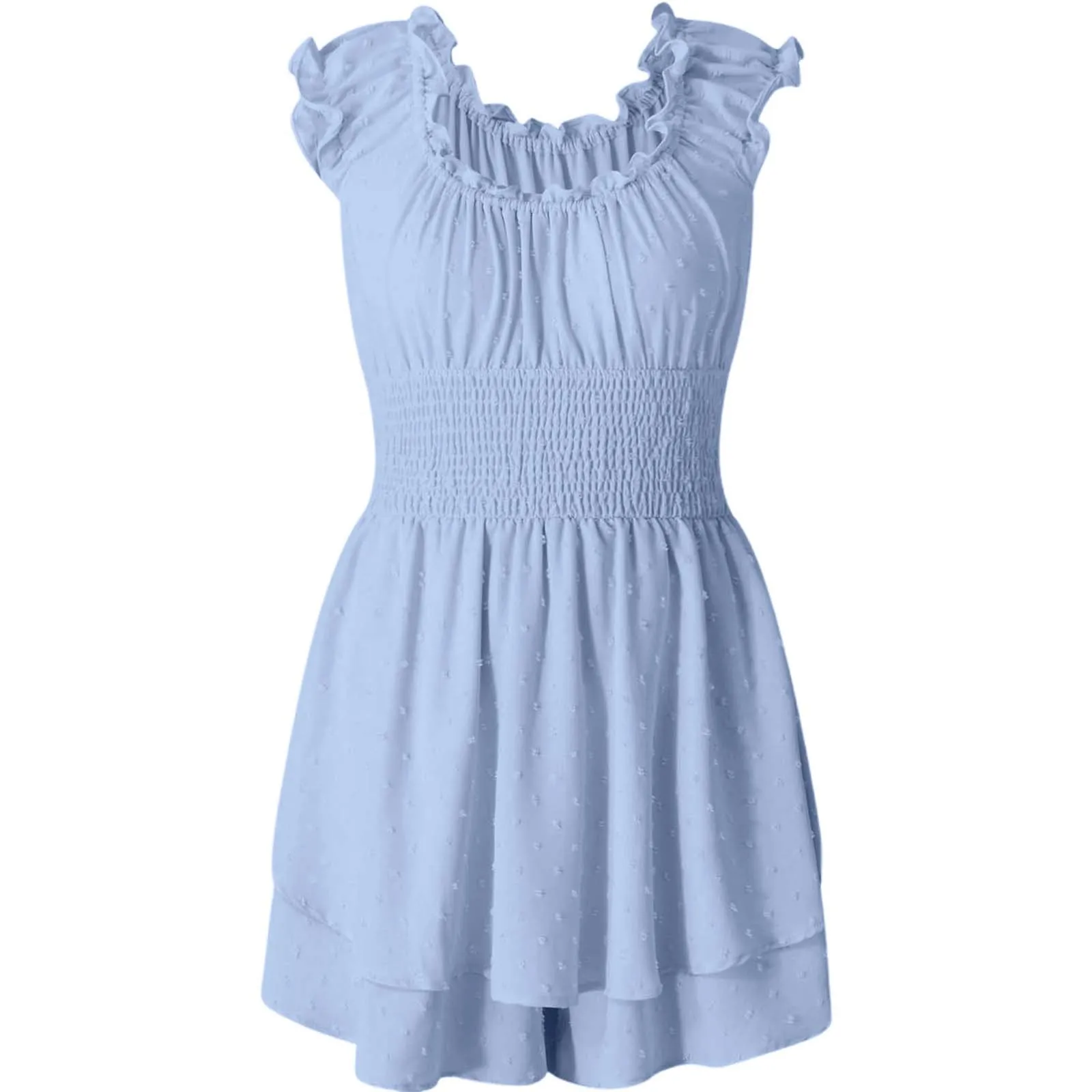 Fora do ombro plissado feminino macacão mini vestido de verão cor sólida alta espera dupla camada playsuit sexy roupas casuais