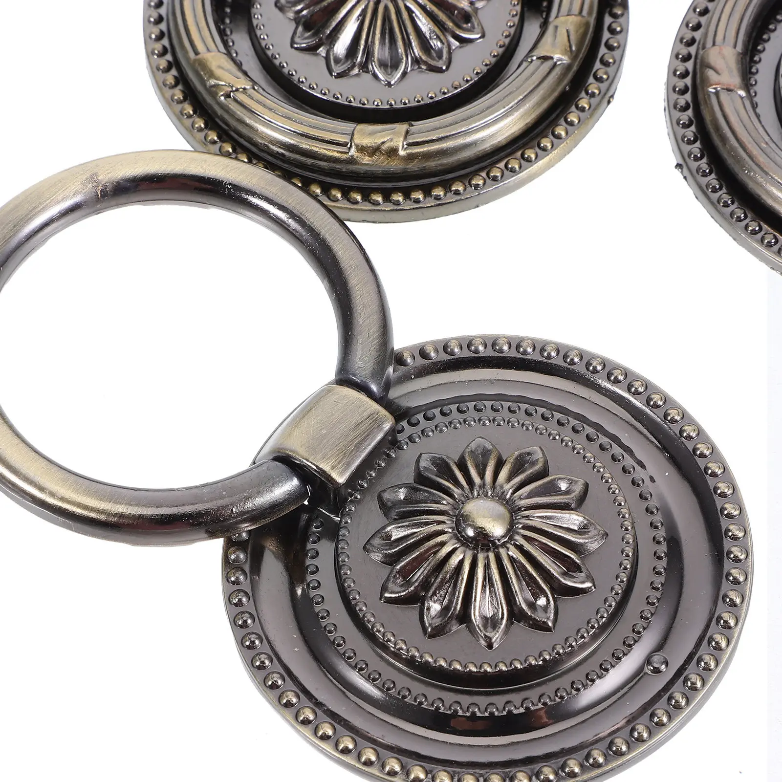 Vintage Cabinet Handles 6 Piece Floral Carved Single Hole Round Drawer Pulls for Dresser Wardrobe Kitchen