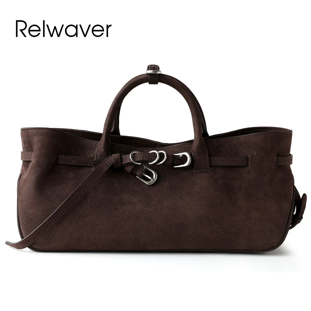 

Relwaver genuine leather handbag top layer suede cowhide shoulder bag belt commuting ladies handbag fashion crossbody bag