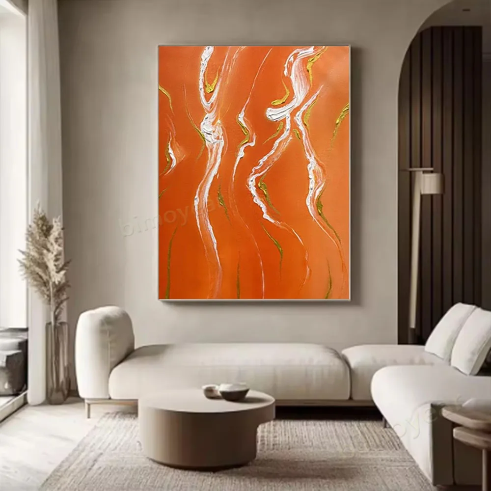 

100% hand drawn orange gold foil texture abstract oil painting original wall painting home living room decoration paint interior