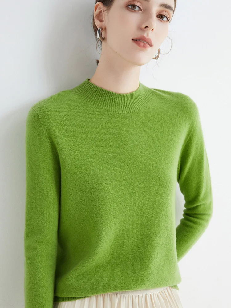 Women 100% Merino Wool Sweater For Autumn Winter  First Line Seamless Half-high Collar Pullover Basic Top OL Solid Soft Cashmere