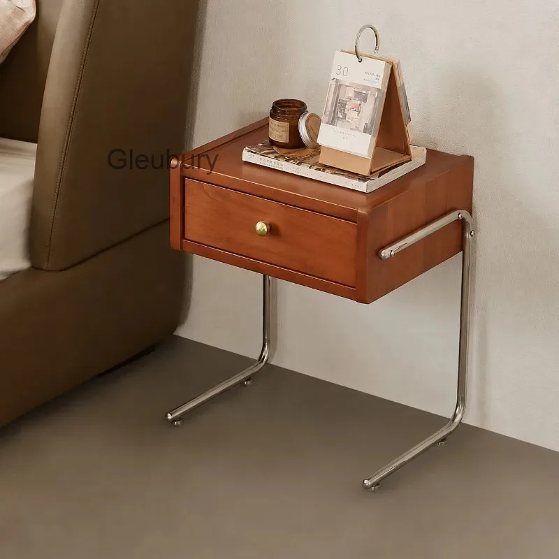 Mid‑Century Nightstand With Drawer Wood Storage Bedside Table Chrome Metal Leg Retro Side End Table For Bedroom