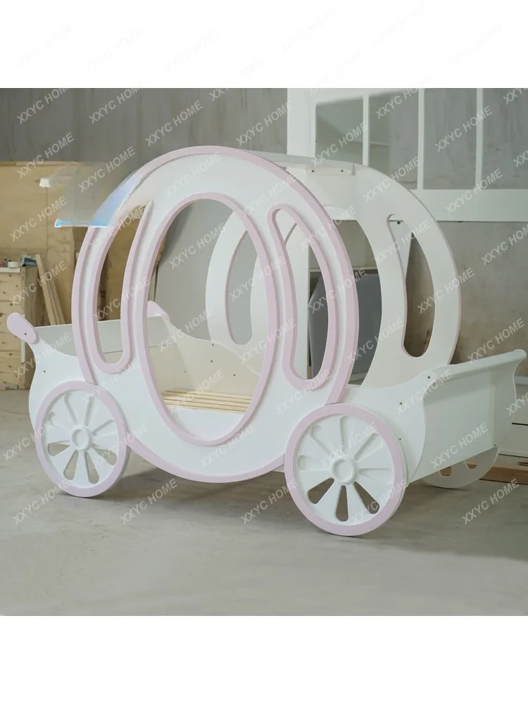 Children's Furniture Solid Wood Princess Horse Lathe Children's Bed Girls' Single Bed Parent-Child Theme Bed