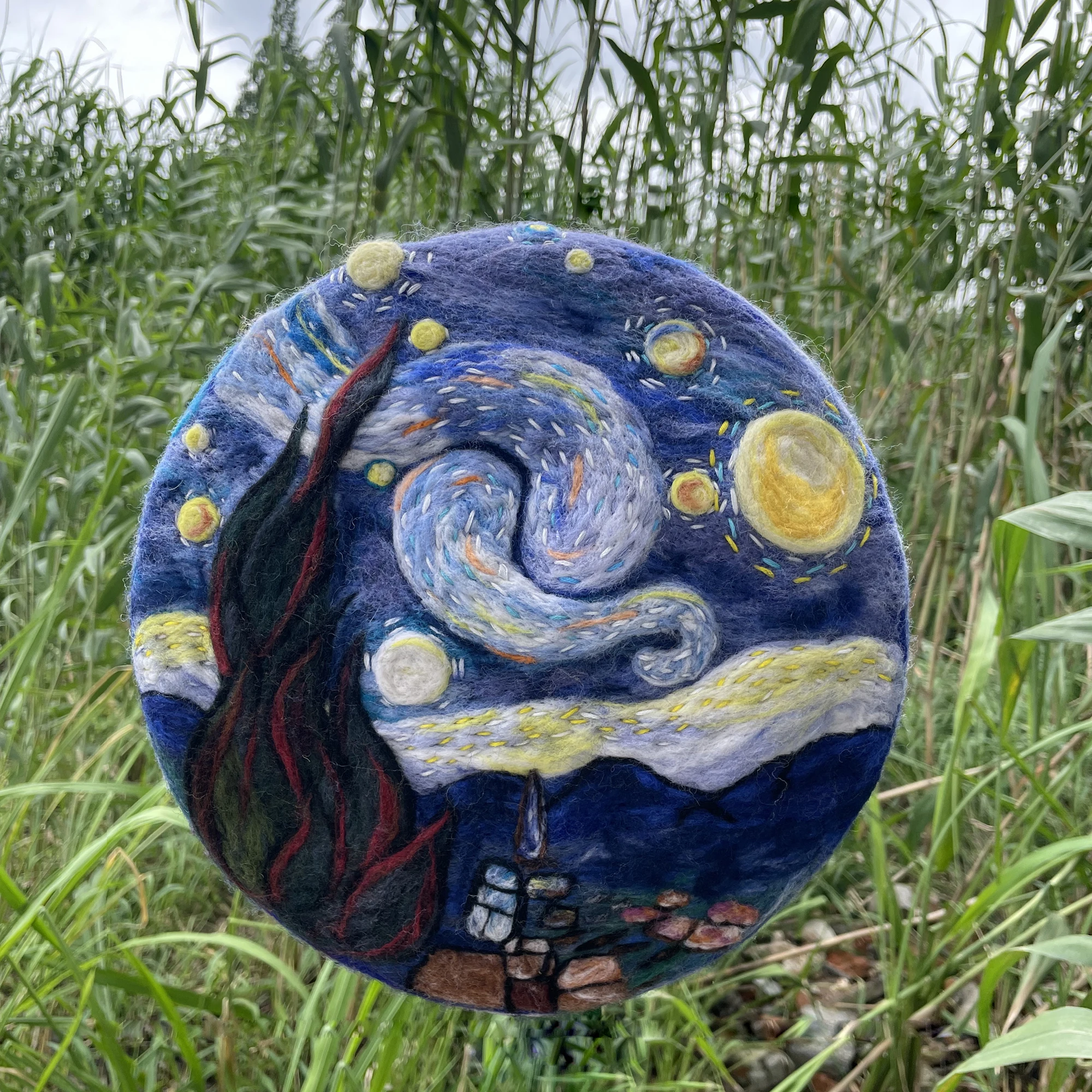 Faramita Holiday Van Gogh Style Blue Dream Night Hand Made Women Wool Beret Famous Painting Manual Girls Hat Cap Ladies Painter