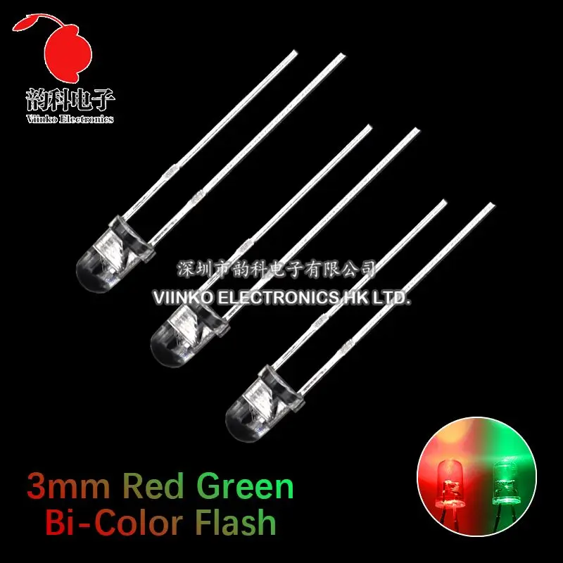 50pcs F3 3mm Flash Red Green Bi-Color Light-Emitting-Diode Automatic Flashing LED Flash Control Blinking 3 mm LED Diode DIY