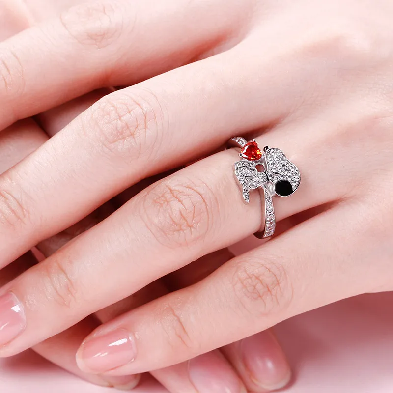 Spike Snoopy Ring New Kawaii Anime Cartoon Couple Rings Fashion Diamond Women Open Ring Fashion Holiday Gift Accessories