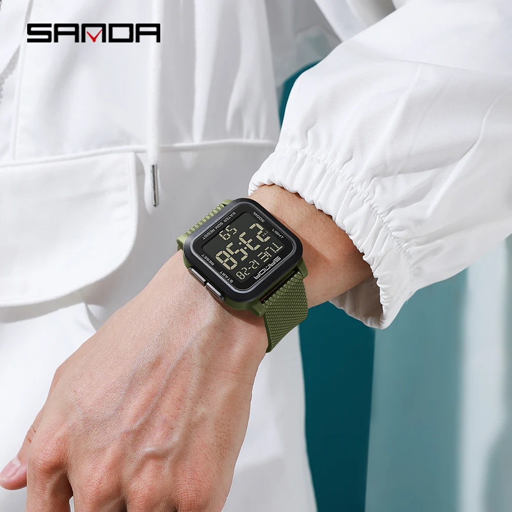SANDA 디지털 시계 남자 군대 스포츠 남성 전자 손목 시계 톱 브랜드 럭셔리 LED 스톱워치 방수 시계 선물 2194