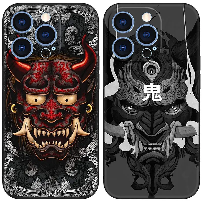 Japanese Samurai Oni Mask Black Case For Apple iPhone 15 Pro Max 15 14 13 12 Pro Max Mini 11 Pro 7 8 Plus XR X XS SE 2020 2022