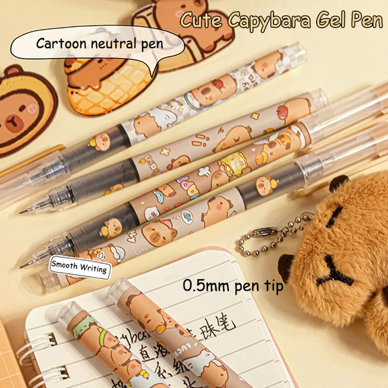 6Pcs Kawaii Capybara Gel Pens Writing Smooth Black Ink Pens Office Accessories School Student Teacher Gift Aesthetic Stationery