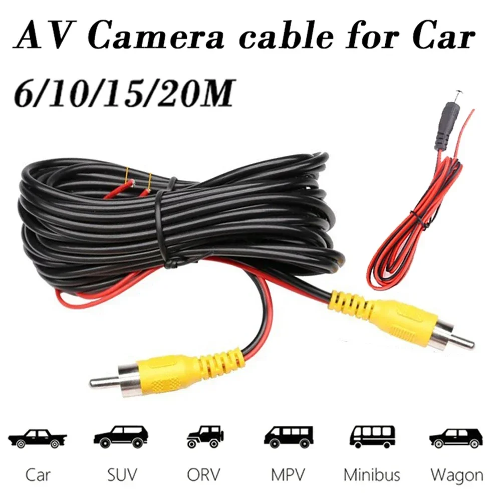 QueenDer Automotive RCA video cable, universal 6/10/15/20 m wire for connection to reverse camera car multimedia display