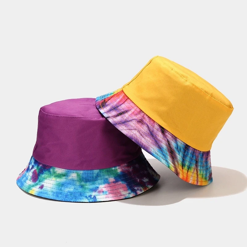 Reversible Tie-Dye Bucket Hat For Women Men, Colorful Gradient Fisherman Cap, Casual Cotton Panama Hat For Outdoor Beach Travel
