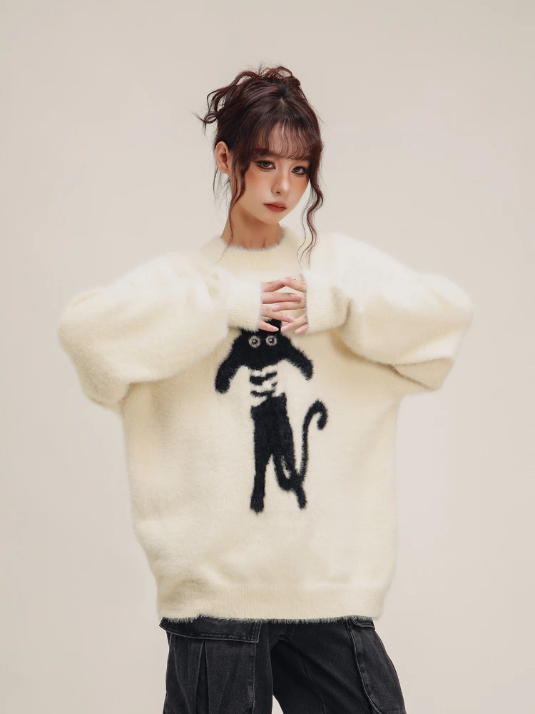 Fluffy Korean Style Loose Knitted Sweaters Simple Pullovers Women Autumn Winter Fashion All-match Soft Leisure Cute Female Chic