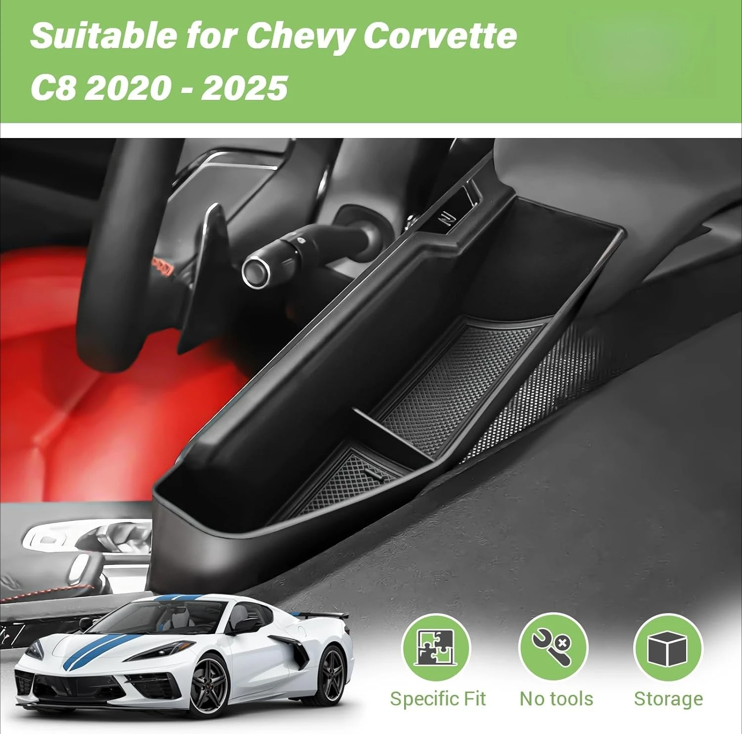 

Center Console Dashboard Organizer For Chevy Corvette C8 2020-2025 Interior Accessories, Dash Storage Box Behind Screen Tray