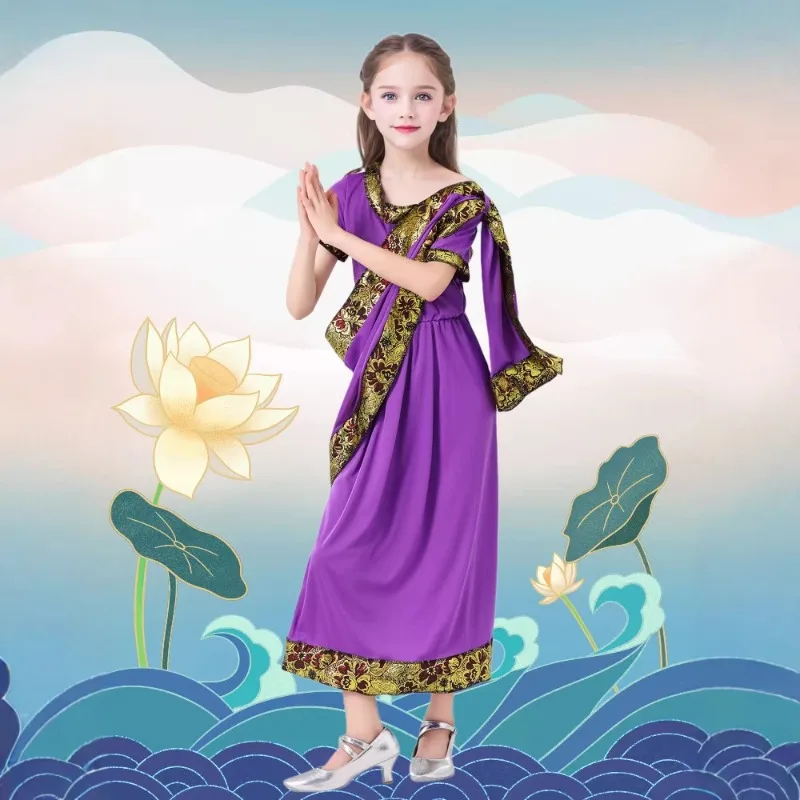 

India Girls Costume Bollywood Princess Cosplay Purple Long Dress Elegant Clothes School Stage Performance Outfits for Girl