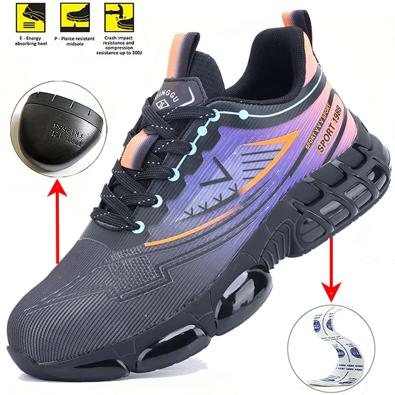 

Breathable Safety Boots Steel Toe Slip-Resistant for Industrial Work Cushioned Slip Resistant Sole Wear-resisting Work Shoes