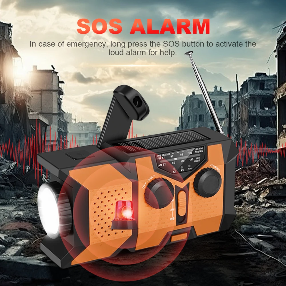

Emergency Hand Crank Radio Portable Radio with Power Bank SOS Alarm LED Flashlight Solar Radio for Outdoor Camping and Emergency