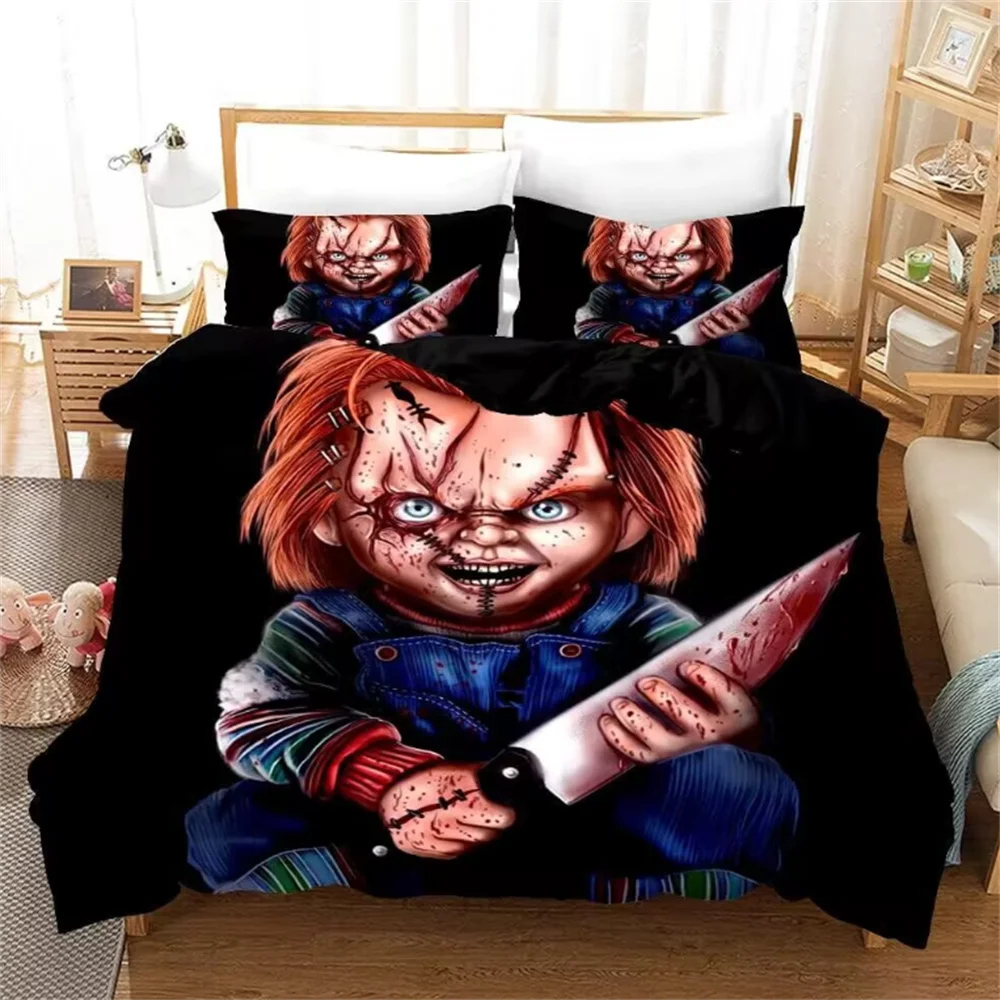 

Puppet Horror Doll Bedding Set 3D Printed Duvet Covers Sets With Pillowcases Child of Play Moive Character Chucky Doll Bed Linen