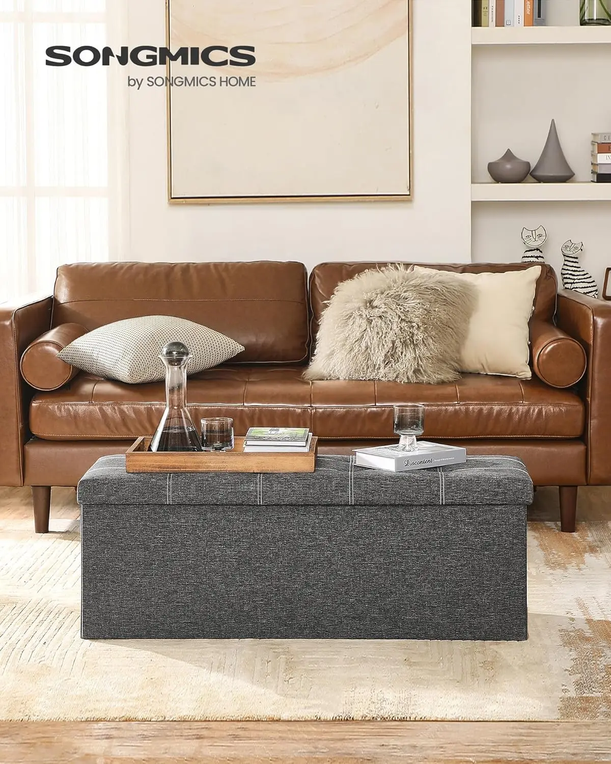 Mazie Collection - 43 Inches Ottoman Storage Bench, 35 Gal. Folding Chest with Breathable Linen-Look Fabric