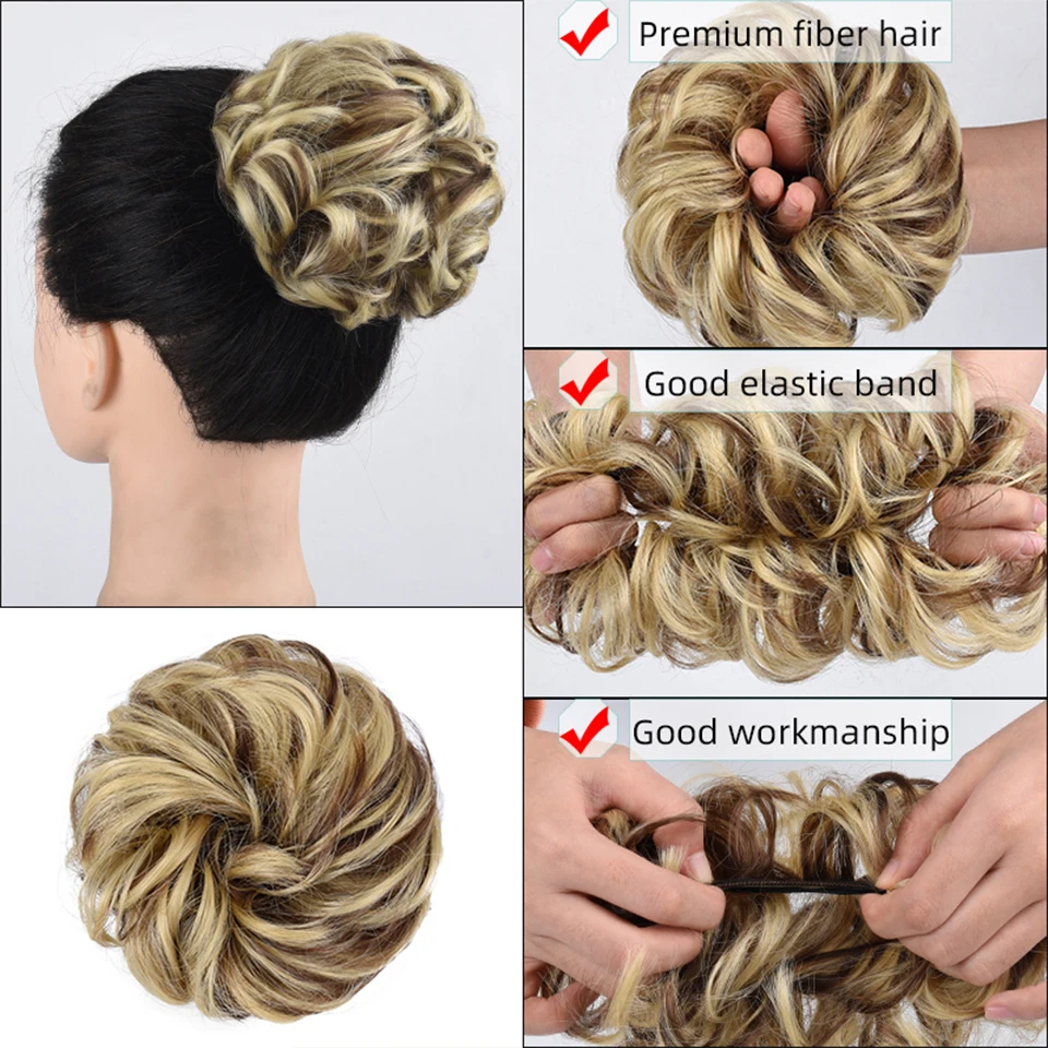 BEAUTYENTER Synthetic Hair Bun Extensions Messy Curly Elastic Hair Scrunchies Hairpieces Chignon wig Pieces for Women