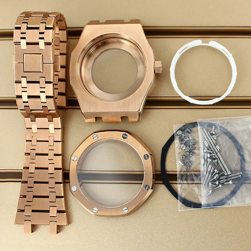 41mm Rose Gold Ms. Octagona Watch Case Watchband Sapphire Glass Parts For Seiko nh35 nh34 NH36/38 Movement 31.8mm Dial Hot Sale