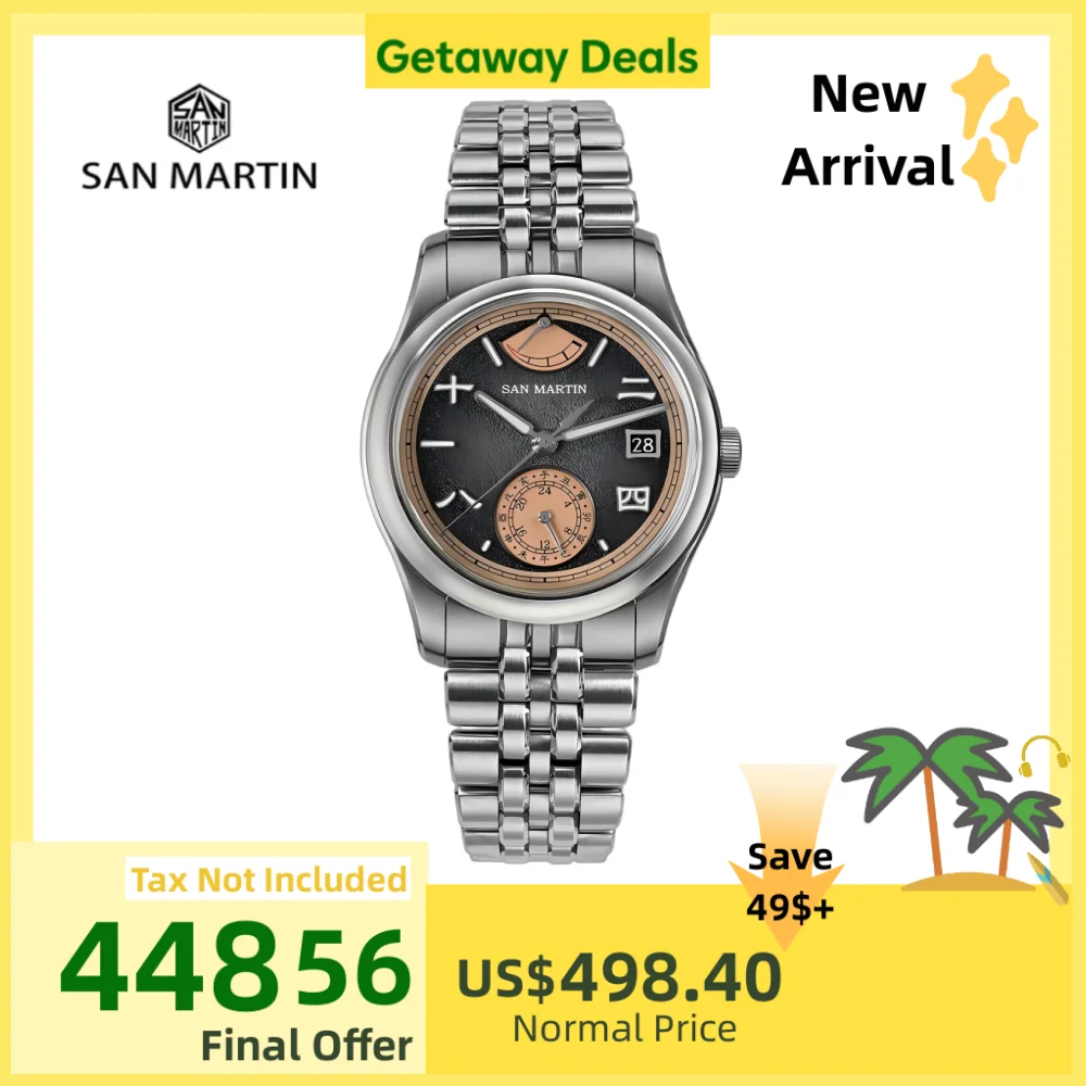 

San Martin 39mm 9132 Chinese Characters Dial Men Watch Mechanical Elegant Bubble Sapphire 5-Link Bracelet BGW-X1 SN0144DG