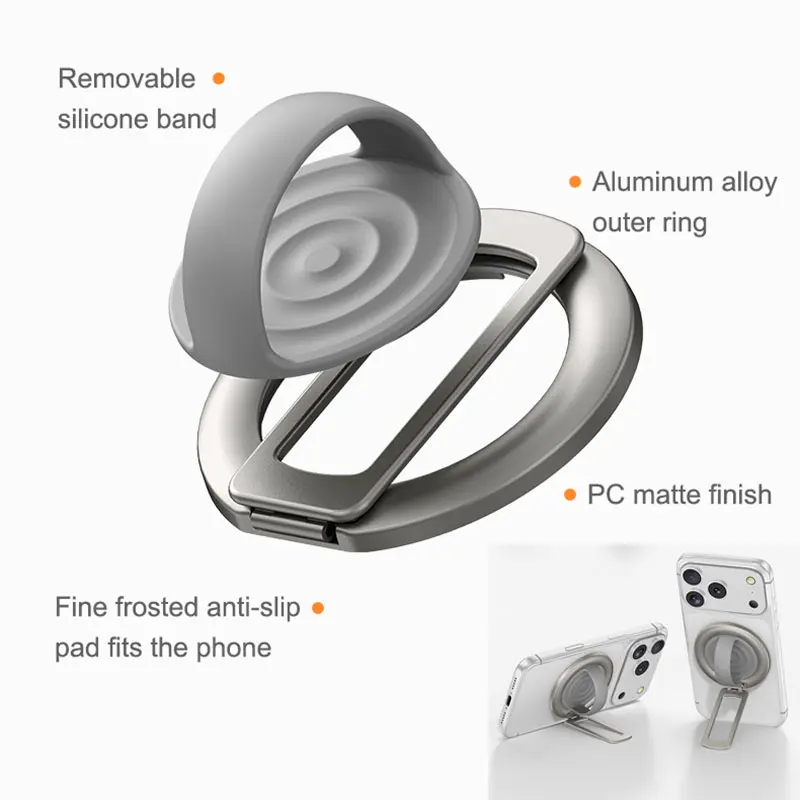 Liquid Silicone Finger Ring Phone Holder Magnetic Metal Stand For Magsafe Mobile Phone Accessories 360 Rotating Aluminum Bracket