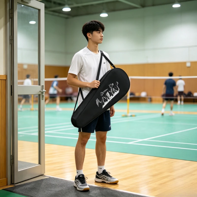 Portable Badminton Racket Shoulder Bag, Couple Tennis Crossbody Pouch, Breathable Sturdy Protective Cover for Sports Travel