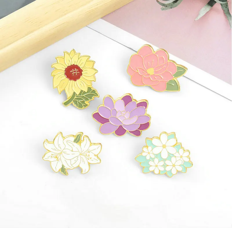 Backyard Garden Enamel Pins Custom Plants Sunflower Lily Daisy Lilac Brooches Lapel Badges Bag Cartoon Jewelry Gift for Friends