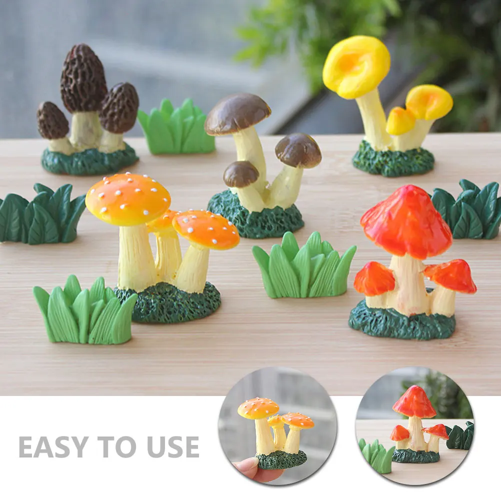 

1 Set Resin Mushroom Grass Cluster Statues Micro Scene Ornaments For Garden Bonsai Decoration Landscape Tiny Figurines Miniature