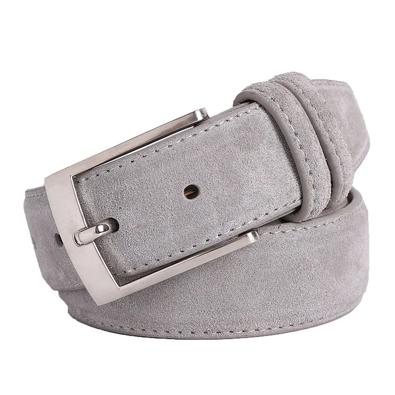 Sude Belt Cowskin vera pelle per uomo e donna con cinturino in tessuto Oxford fibbia ad ardiglione di lusso in vera pelle cinture grigio blu