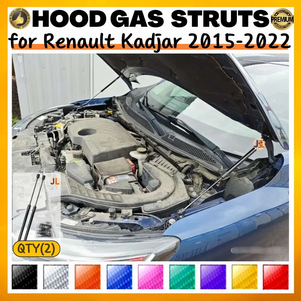 

Qty(2) Hood Struts for Renault Kadjar 2015-2022 Front Bonnet Modify Gas Springs Shock Absorbers Lift Supports Dampers