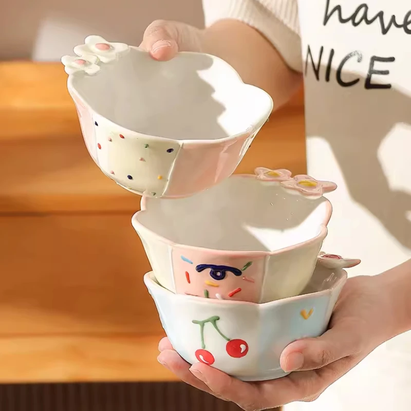 

Рельефная чаша для цветов с ручной росписью, контейнер для нежного десерта, миска для мороженого для салата, фруктовых закусок, кухонная керамическая посуда