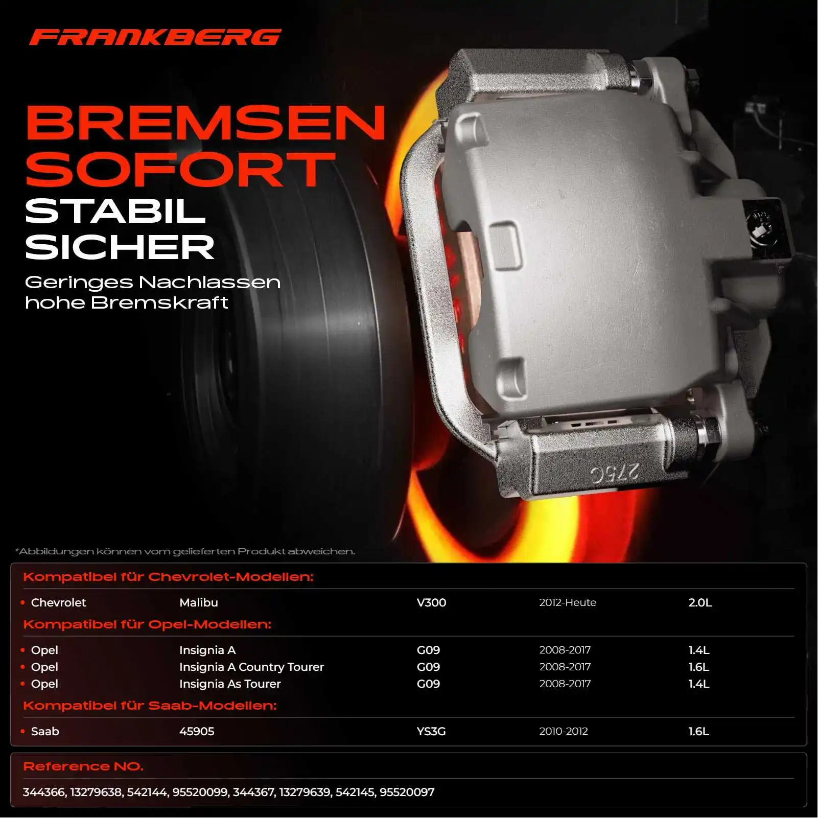 Calibre de Freno Frankberg 2X para Eje Delantero Izquierdo y Derecho para Opel Insignia a G09 Chevrolet Malibu Saab 9-5 Bj a partir de 2008 542144 95520097