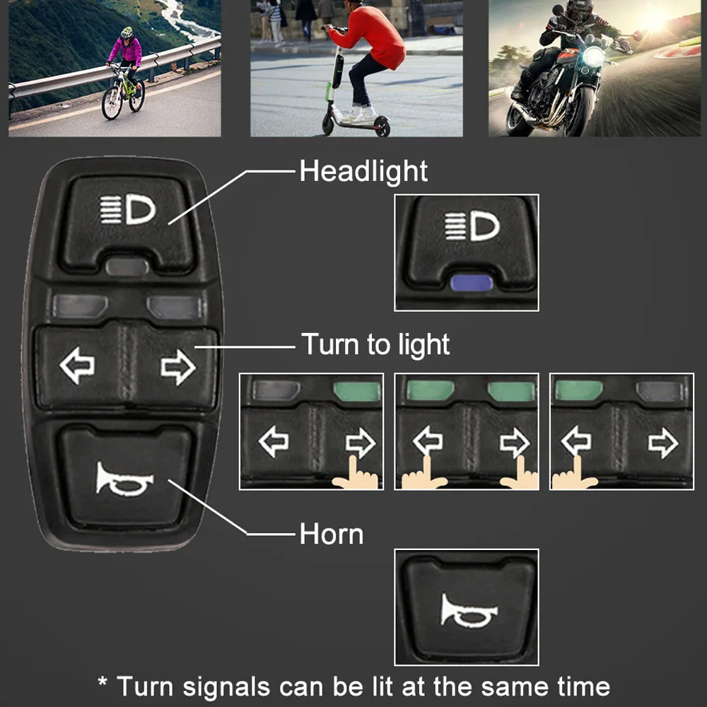 3 in 1 Electric Bike Scooter Switch Headlight Turn Signal Horn Switch 36V/48V ON/OFF Control Switch for E-Bike Electric Scooter