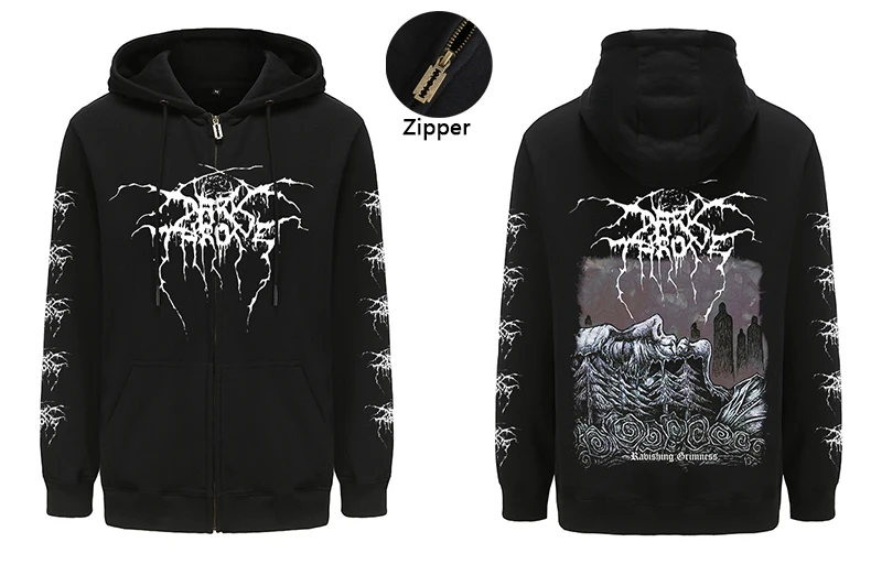 Mens Fashion Long Sleeve Zipper Hoodies Darkthrone Bathory Hoodie Sweatshirts Harajuku Streetwear Graphic Zip-up Hooded Coats