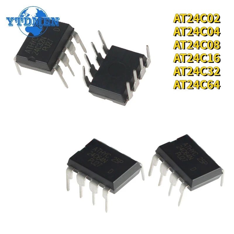 10PCS Integrated Circuits AT24C02 AT24C04 AT24C08 AT24C16 AT24C32 AT24C64 DIP-8 Memory IC Chip Kit