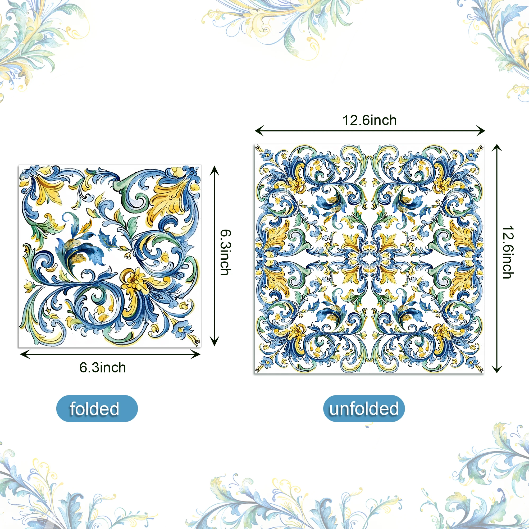 60pcs Disposable Square Paper Napkins Blue Yellow Mediterranean Majolica Tile Print Napkins Italian Style Party Table Decor