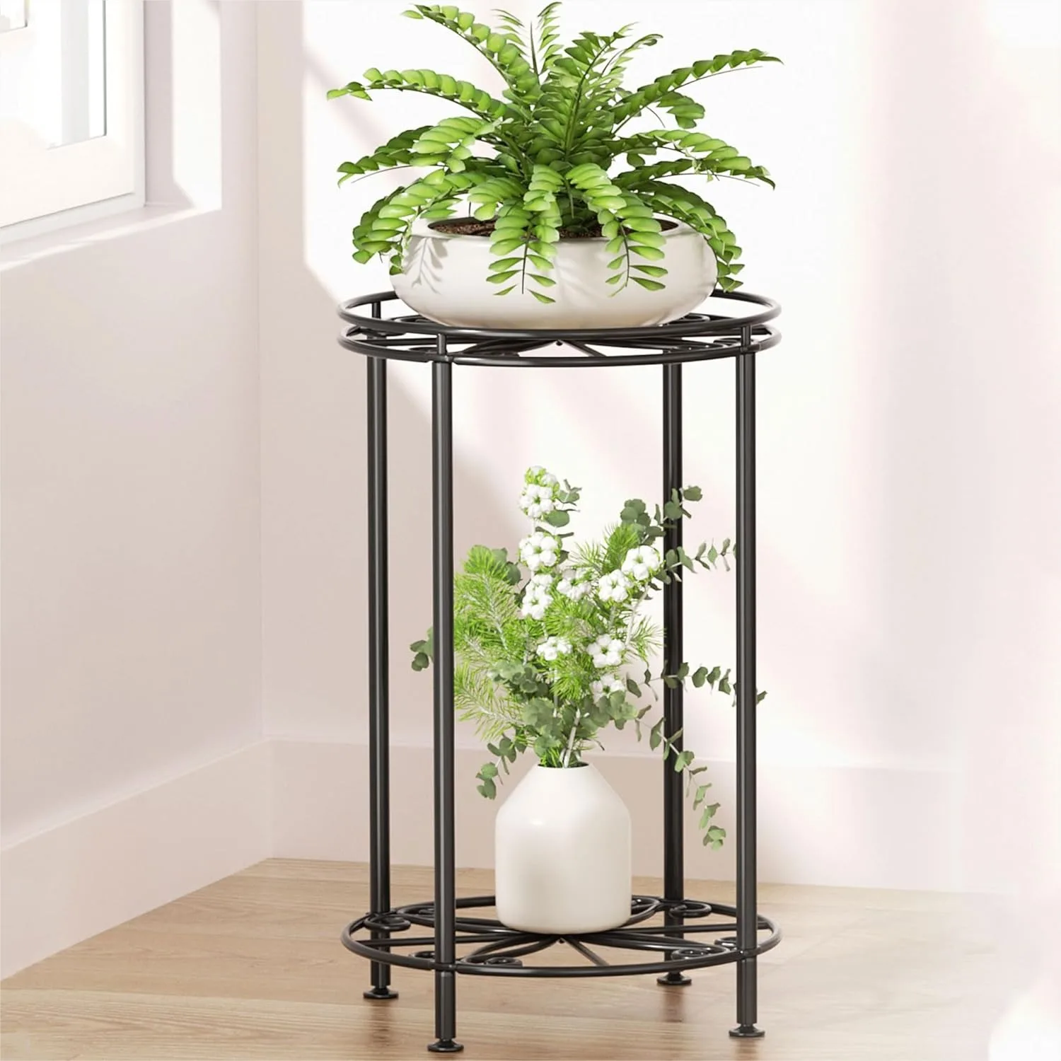 

2-Tier Plant Stand 10.2in Wide 16.4in Tall Metal Flower Pot Rack for Indoor Outdoor Small Plants
