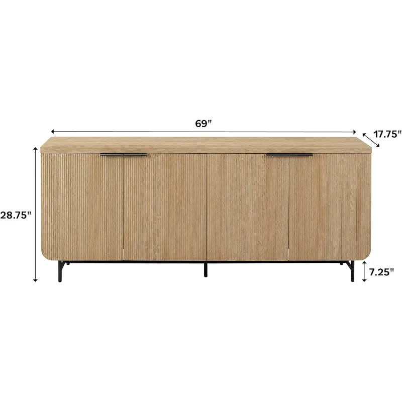 TV Cabinet, Storage Cabinet Buffet Counter, 69 Inch Modern Living Room, Bedroom, Kitchen TV Cabinet, Coastal Oak/black