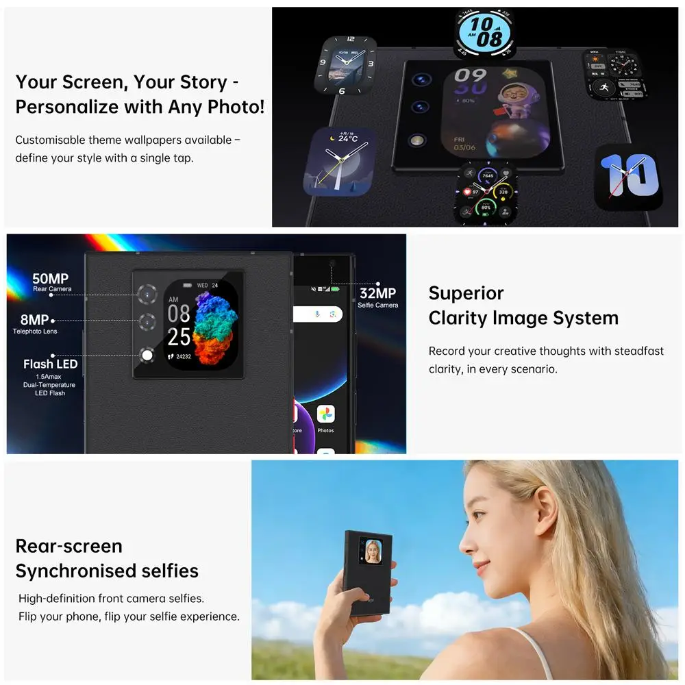 Unihertz Titan 2 QWERTY Physical Keyboard Phone 12GB 512GB 4.5'' + 2'' Display Android 15 Dimensity 7300 50MP 5G Smartphone
