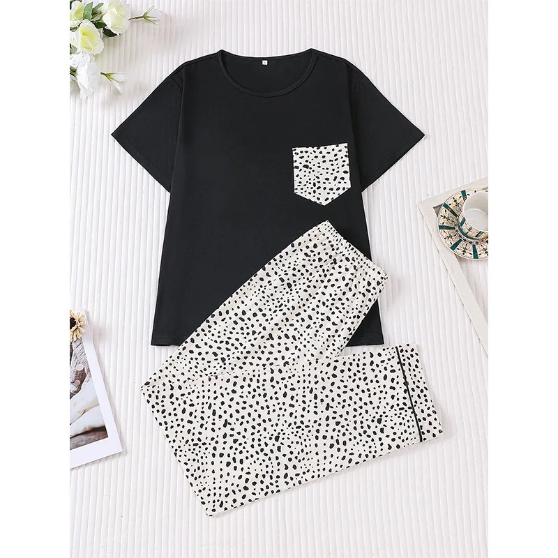 Women's Casual Loose Fit Thin Pajama Set Short Sleeves Round Neck Perfect Relaxing Outdoor Wear
