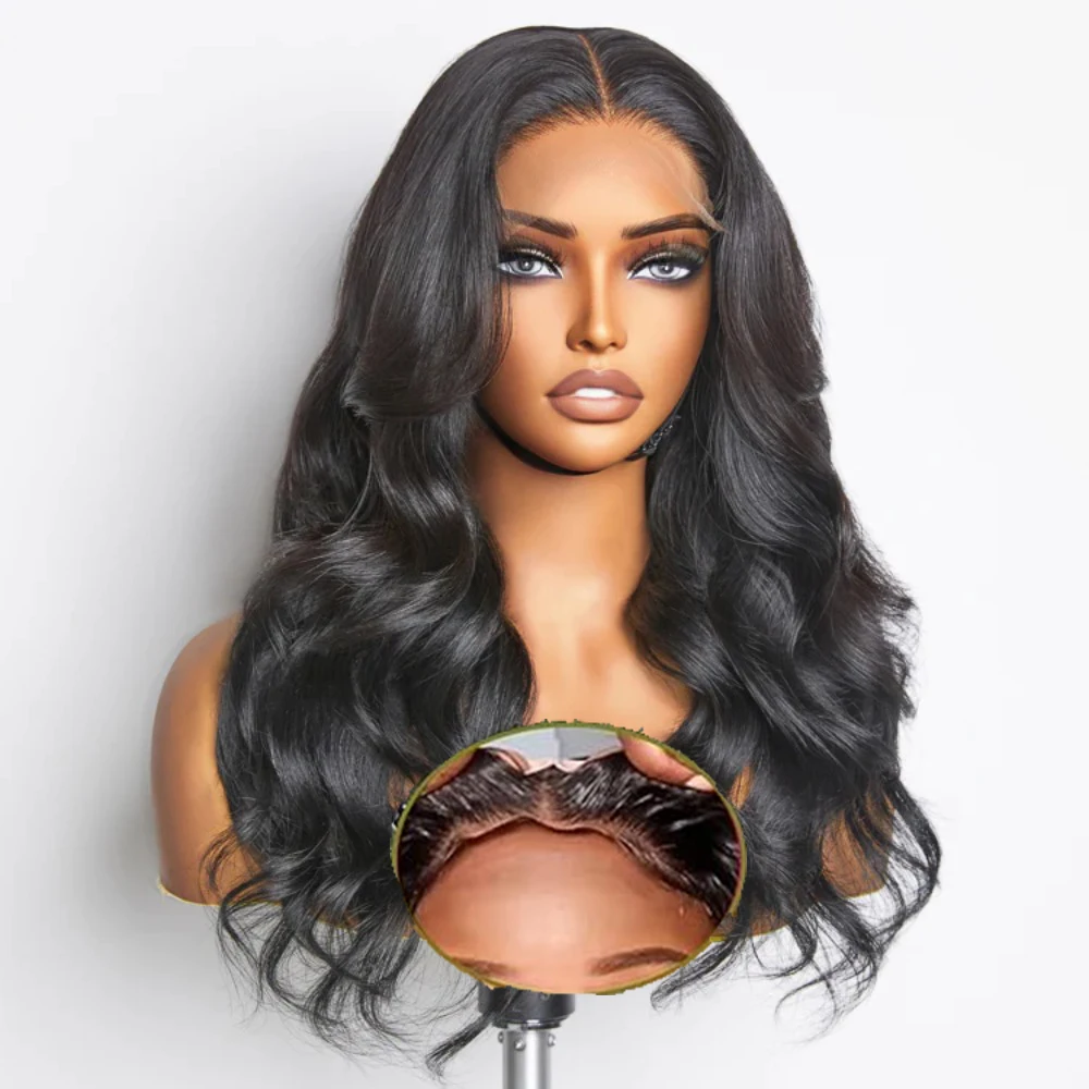 Wear And Go Glueless Body Wav Lace Front Wig Synthetic 4×4 HD Lace Closure Wig Pre Plucked Hairline Pre Cut Wigs For Women