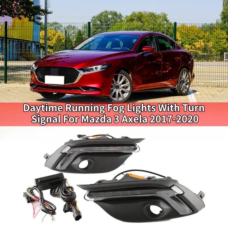 Car LED DRL Daytime Running Fog Lights With Turn Signal For Mazda 3 Axela 2017-2020