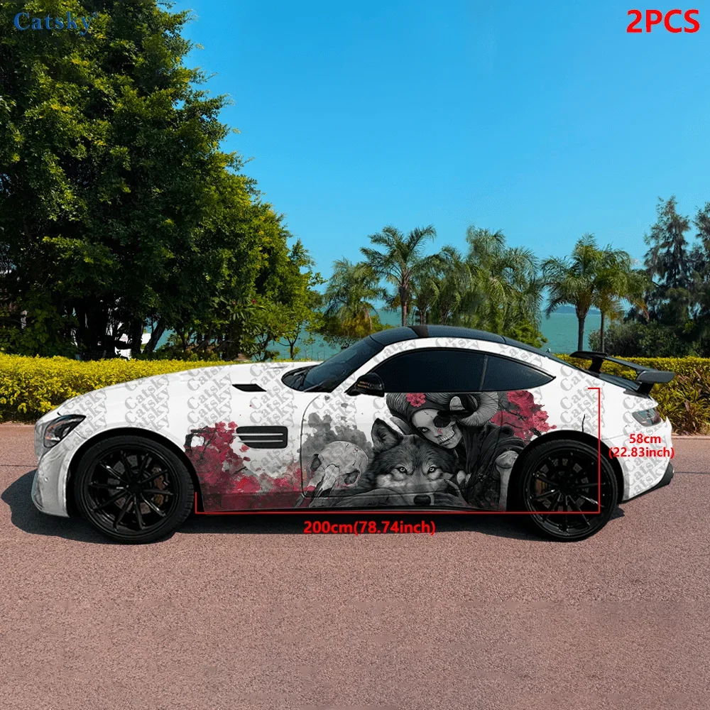 2pcs.Wolf King Dream Skull Queen Car Side Decals | Self-Adhesive PVC Waterproof & Scratch-Resistant Stickers, Fashionable