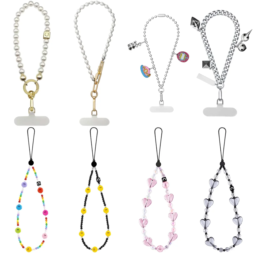 Cartoon Heart Bowknot Pearls Beads Short Phone Charm Accessories for Galaxy for IPhone 12 13 14 15 16 17 18 Pro Max Case