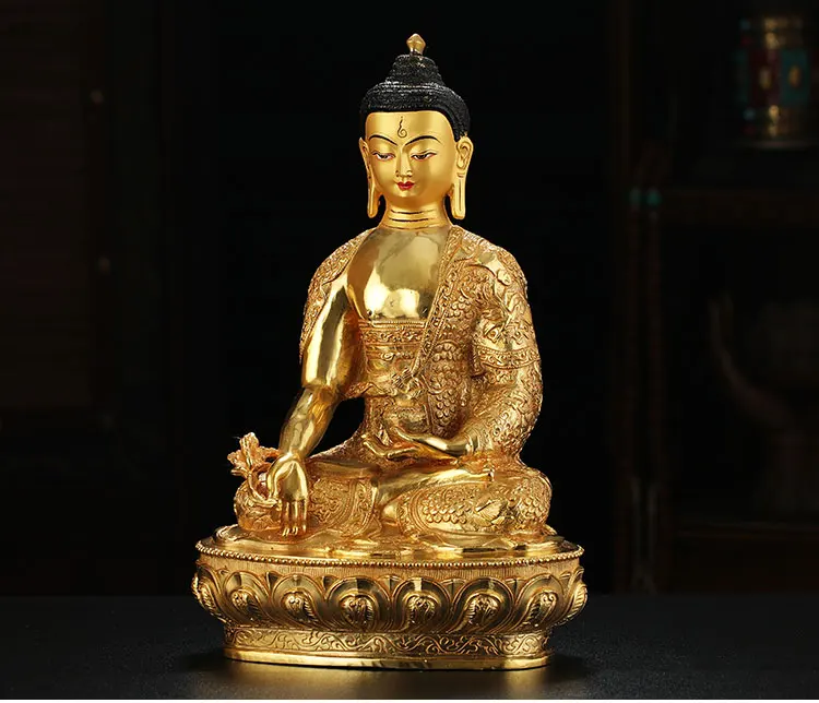 31CM Large HOME Family Effective Bless gilding Buddha statue Temple Nepal Pharmacist Tathagata brass