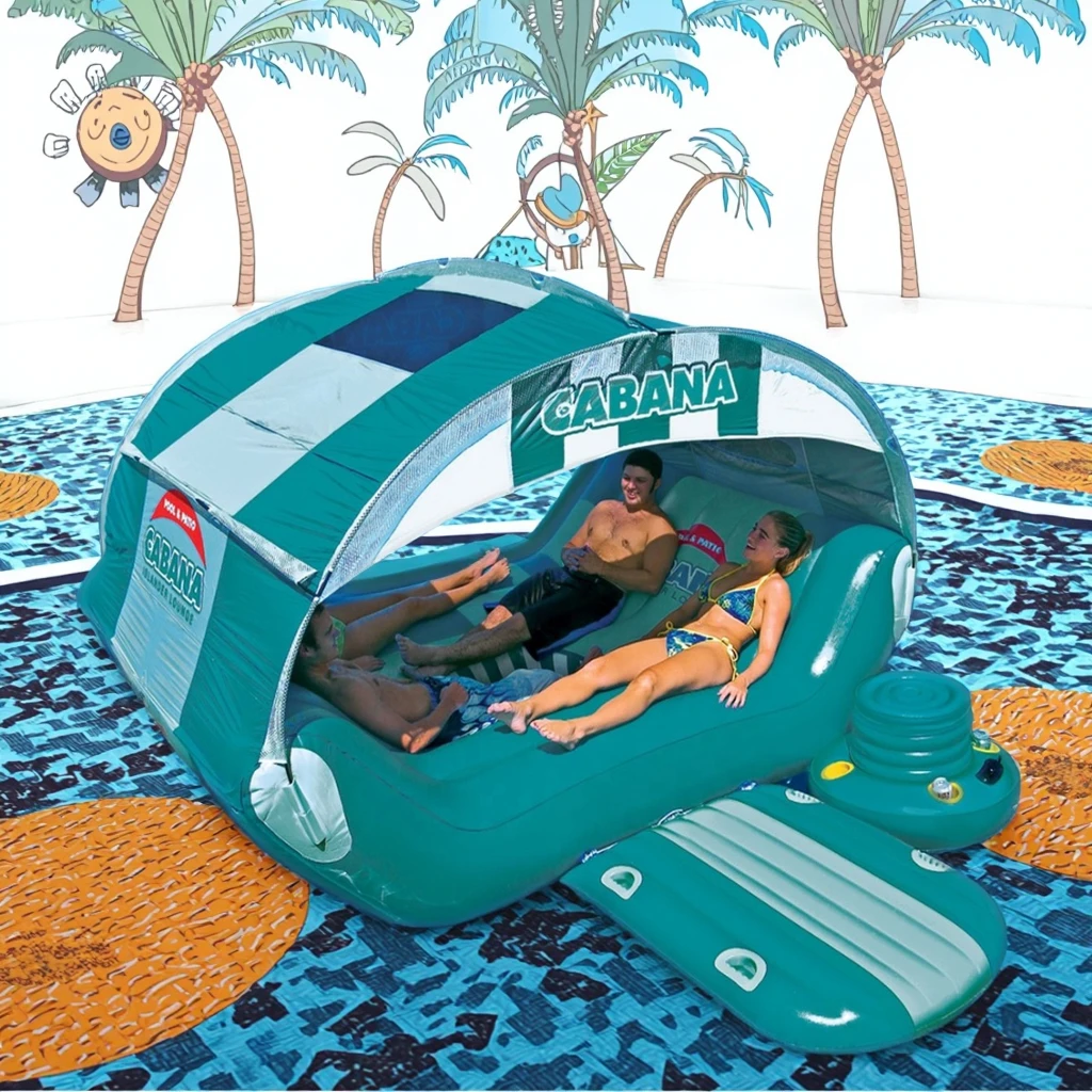 عوامة جزيرة قابلة للنفخ تتسع لـ 6 أشخاص مع سطح كابانا للشمس للبحر والبحيرة