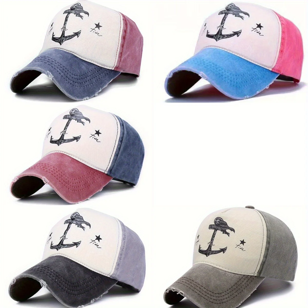 

Fashion Casual Shabby Sun Hat Spring Summer Women Colour Blocking Retro Washed Letters Star Printed Baseball Cap Outdoor Sports